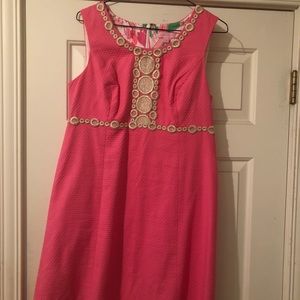 Lilly Pulitzer pink dress with gold embroidery